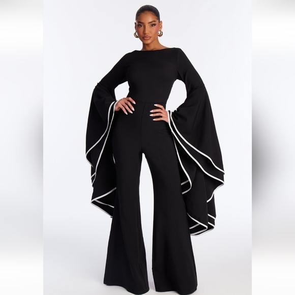Fashion Nova Black Jumpsuit with White Trim - Picture 5 of 5